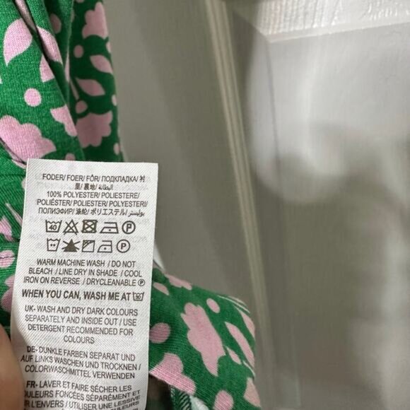 Boden US 12R/UK 16R Long Sleeve Knit Green Pink Floral Midi Dress Waist Tie - Picture 5 of 8